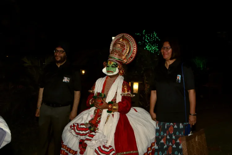 Guests being welcomed at the entrance of a corporate event