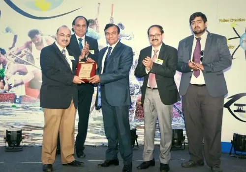 Award being presented on stage at a corporate event