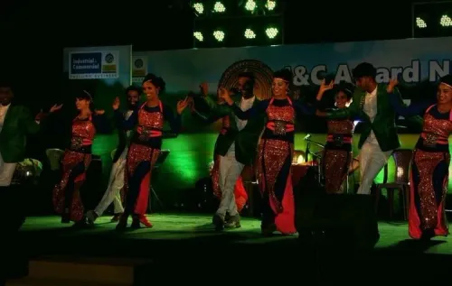 Award being presented on stage at a corporate event